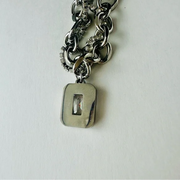 Stainless Steel Crystal Chunky Charm Pendant Necklace Paperclip Chain - Picture 6 of 9